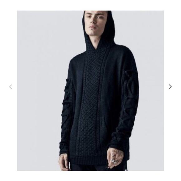 Stampd Harbor Hooded Sweater Cable-Knit Pullover Alpaca Wool Black Size L - Picture 5 of 16